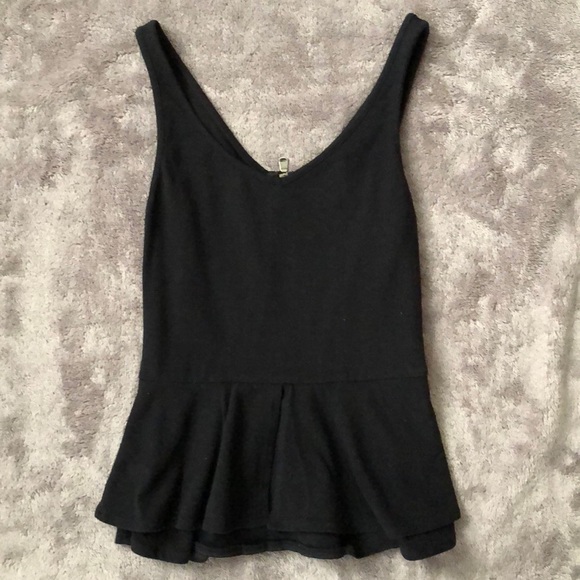 Express Black Peplum Tank Top XS V Neck Zipup - Picture 1 of 5